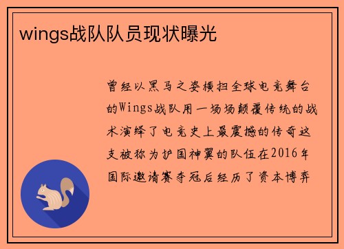 wings战队队员现状曝光