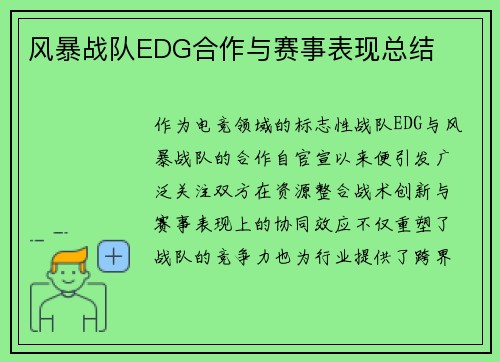 风暴战队EDG合作与赛事表现总结